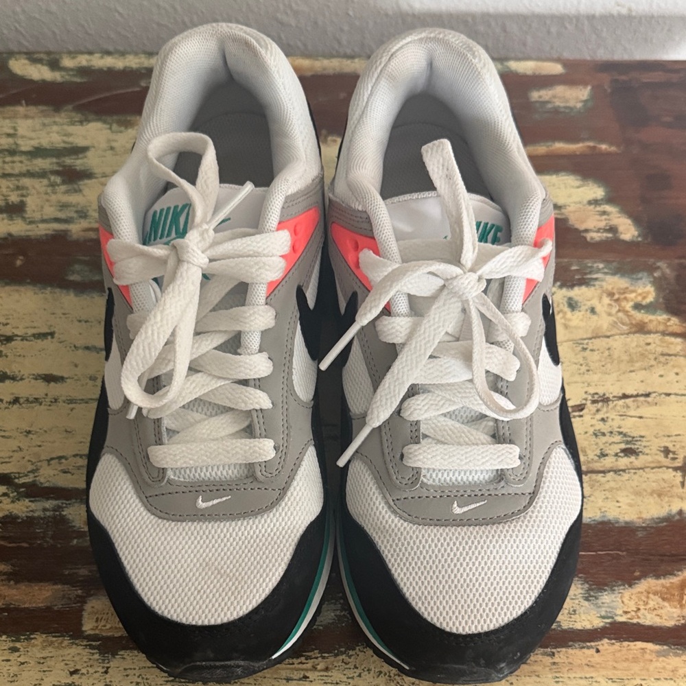 Nike Air Max White and Black with Teal and Coral Accents - Picture 3 of 6
